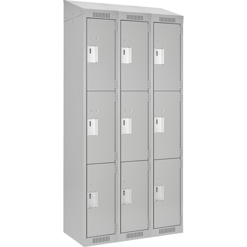 Clean Line Lockers, 3 -tier, Bank of 3, 36" x 18" x 78", Steel, Grey, Rivet (Assembled) Distribution Jean Lapalme