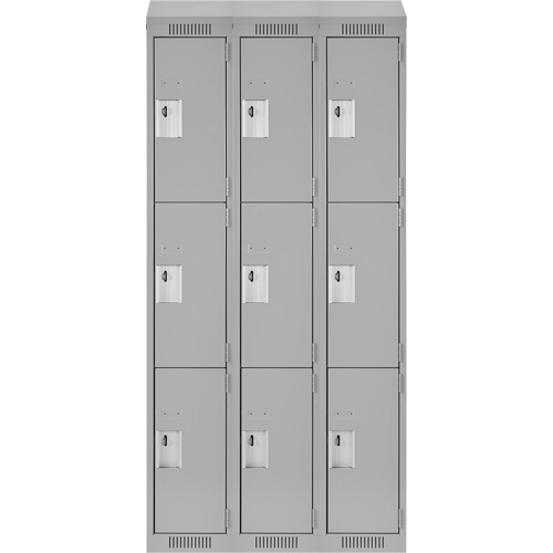 Clean Line Lockers, 3 -tier, Bank of 3, 36" x 18" x 78", Steel, Grey, Rivet (Assembled) Distribution Jean Lapalme