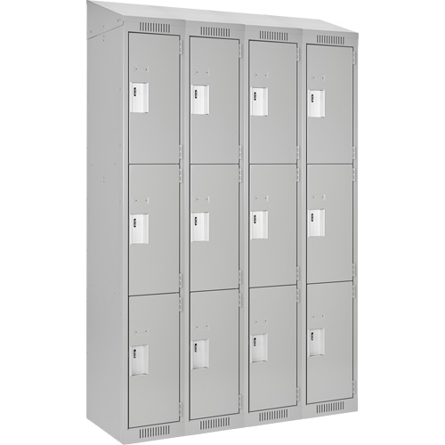 Clean Line Lockers, 3 -tier, Bank of 4, 48" x 18" x 78", Steel, Grey, Rivet (Assembled) Distribution Jean Lapalme