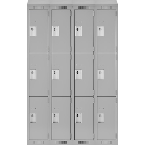 Clean Line Lockers, 3 -tier, Bank of 4, 48" x 18" x 78", Steel, Grey, Rivet (Assembled) Distribution Jean Lapalme