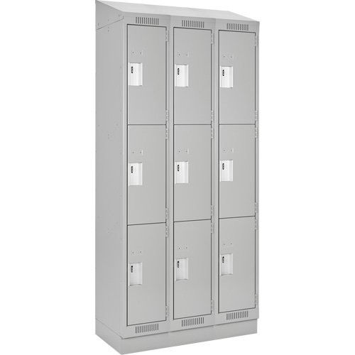 Clean Line Lockers, 3 -tier, Bank of 3, 36" x 18" x 82", Steel, Grey, Rivet (Assembled) Distribution Jean Lapalme