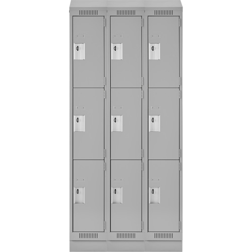 Clean Line Lockers, 3 -tier, Bank of 3, 36" x 18" x 82", Steel, Grey, Rivet (Assembled) Distribution Jean Lapalme