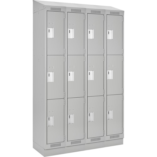 Clean Line Lockers, 3 -tier, Bank of 4, 48" x 18" x 82", Steel, Grey, Rivet (Assembled) Distribution Jean Lapalme