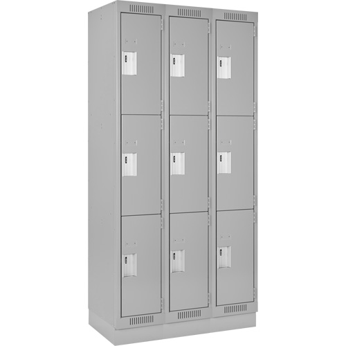 Clean Line Lockers, 3 -tier, Bank of 3, 36" x 18" x 76", Steel, Grey, Rivet (Assembled) Distribution Jean Lapalme