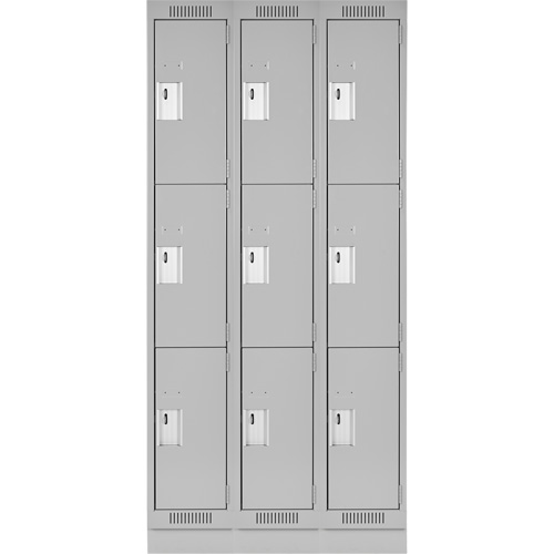 Clean Line Lockers, 3 -tier, Bank of 3, 36" x 18" x 76", Steel, Grey, Rivet (Assembled) Distribution Jean Lapalme