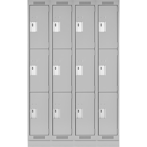 Clean Line Lockers, 3 -tier, Bank of 4, 48" x 18" x 76", Steel, Grey, Rivet (Assembled) Distribution Jean Lapalme