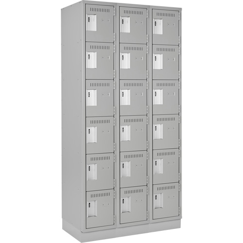 Clean Line Lockerette, 6 -tier, Bank of 3, 36" x 18" x 76", Steel, Grey, Rivet (Assembled) Distribution Jean Lapalme
