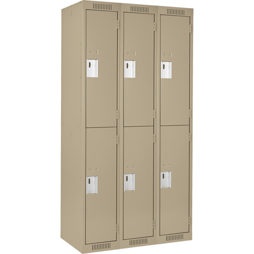 Clean Line Lockers, 2 -tier, Bank of 3, 36" x 18" x 72", Steel, Beige, Rivet (Assembled) Distribution Jean Lapalme