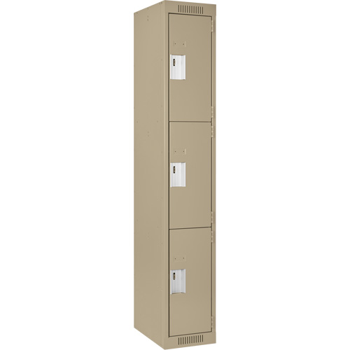 Clean Line Lockers, 3 -tier, 12" x 18" x 72", Steel, Beige, Rivet (Assembled) Distribution Jean Lapalme