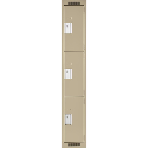 Clean Line Lockers, 3 -tier, 12" x 18" x 72", Steel, Beige, Rivet (Assembled) Distribution Jean Lapalme
