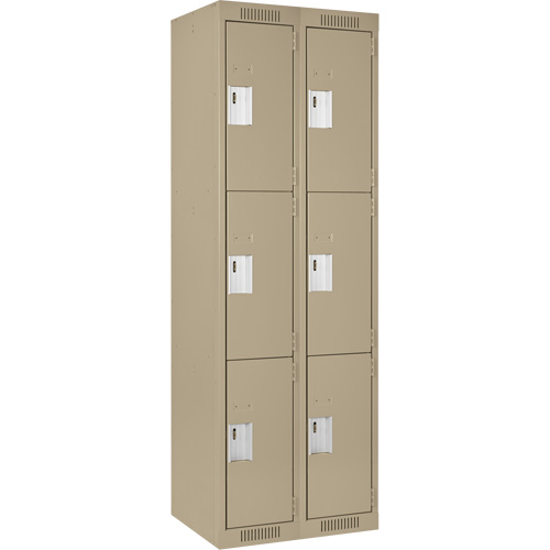 Clean Line Lockers, 3 -tier, Bank of 2, 24" x 18" x 72", Steel, Beige, Rivet (Assembled) Distribution Jean Lapalme