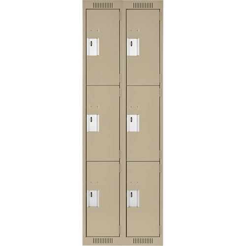 Clean Line Lockers, 3 -tier, Bank of 2, 24" x 18" x 72", Steel, Beige, Rivet (Assembled) Distribution Jean Lapalme