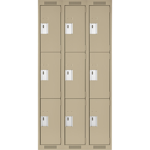 Clean Line Lockers, 3 -tier, Bank of 3, 36" x 18" x 72", Steel, Beige, Rivet (Assembled) Distribution Jean Lapalme