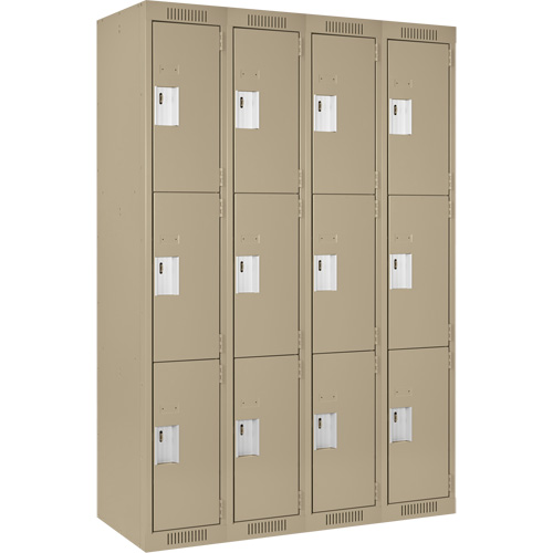 Clean Line Lockers, 3 -tier, Bank of 4, 48" x 18" x 72", Steel, Beige, Rivet (Assembled) Distribution Jean Lapalme
