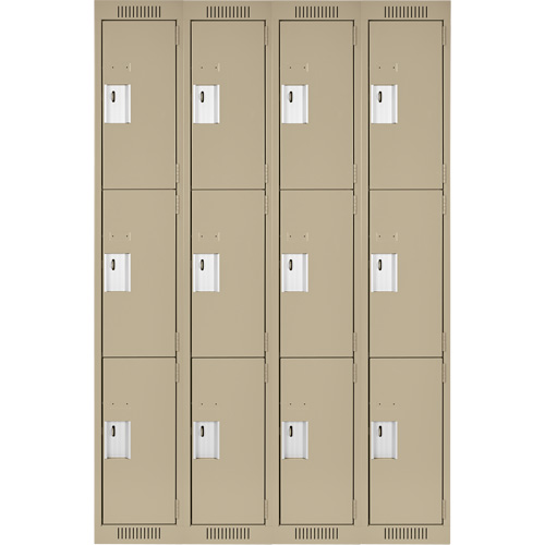 Clean Line Lockers, 3 -tier, Bank of 4, 48" x 18" x 72", Steel, Beige, Rivet (Assembled) Distribution Jean Lapalme