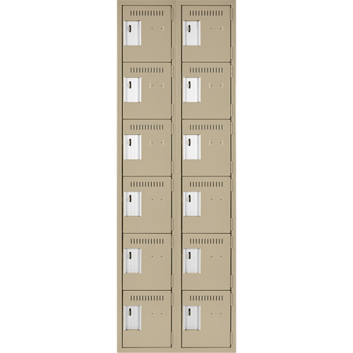 Clean Line Lockerette, 6 -tier, Bank of 2, 24" x 18" x 72", Steel, Beige, Rivet (Assembled) Distribution Jean Lapalme