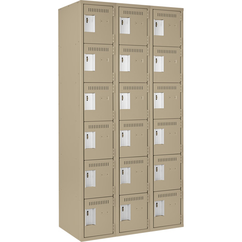 Clean Line Lockerette, 6 -tier, Bank of 3, 36" x 18" x 72", Steel, Beige, Rivet (Assembled) Distribution Jean Lapalme