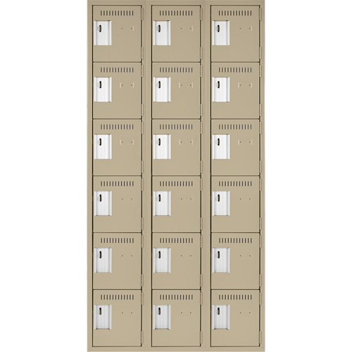 Clean Line Lockerette, 6 -tier, Bank of 3, 36" x 18" x 72", Steel, Beige, Rivet (Assembled) Distribution Jean Lapalme