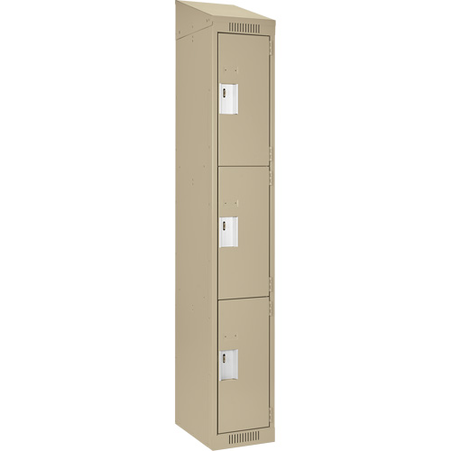 Clean Line Lockers, 3 -tier, 12" x 18" x 78", Steel, Beige, Rivet (Assembled) Distribution Jean Lapalme