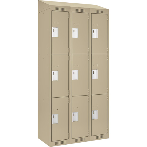 Clean Line Lockers, 3 -tier, Bank of 3, 36" x 18" x 78", Steel, Beige, Rivet (Assembled) Distribution Jean Lapalme