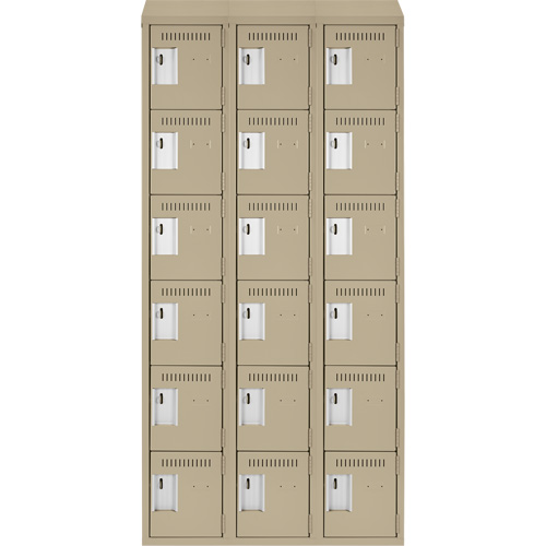 Clean Line Lockerette, 6 -tier, Bank of 3, 36" x 18" x 78", Steel, Beige, Rivet (Assembled) Distribution Jean Lapalme