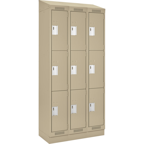 Clean Line Lockers, 3 -tier, Bank of 3, 36" x 18" x 82", Steel, Beige, Rivet (Assembled) Distribution Jean Lapalme