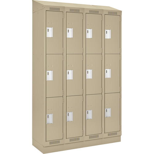 Clean Line Lockers, 3 -tier, Bank of 4, 48" x 18" x 82", Steel, Beige, Rivet (Assembled) Distribution Jean Lapalme