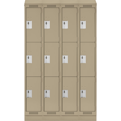 Clean Line Lockers, 3 -tier, Bank of 4, 48" x 18" x 82", Steel, Beige, Rivet (Assembled) Distribution Jean Lapalme