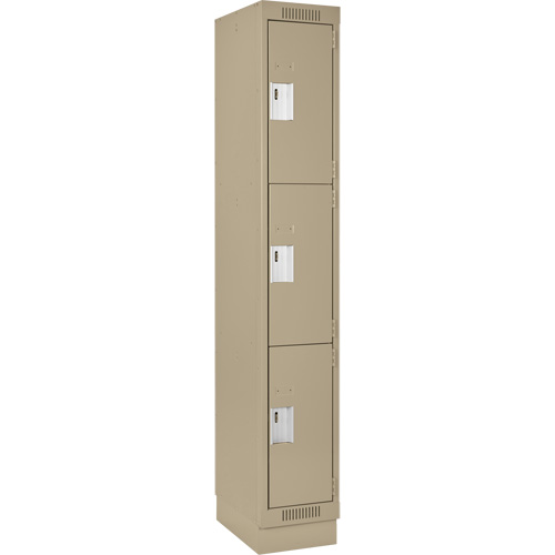 Clean Line Lockers, 3 -tier, 12" x 18" x 76", Steel, Beige, Rivet (Assembled) Distribution Jean Lapalme