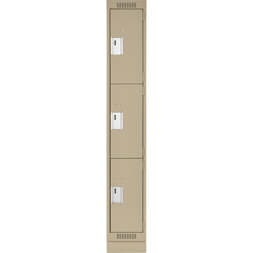 Clean Line Lockers, 3 -tier, 12" x 18" x 76", Steel, Beige, Rivet (Assembled) Distribution Jean Lapalme