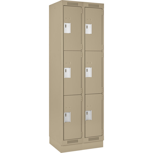 Clean Line Lockers, 3 -tier, Bank of 2, 24" x 18" x 76", Steel, Beige, Rivet (Assembled) Distribution Jean Lapalme