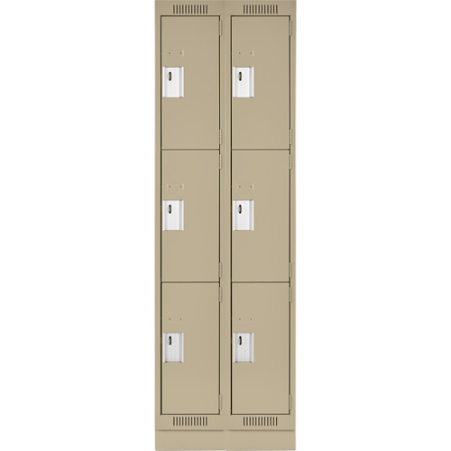 Clean Line Lockers, 3 -tier, Bank of 2, 24" x 18" x 76", Steel, Beige, Rivet (Assembled) Distribution Jean Lapalme