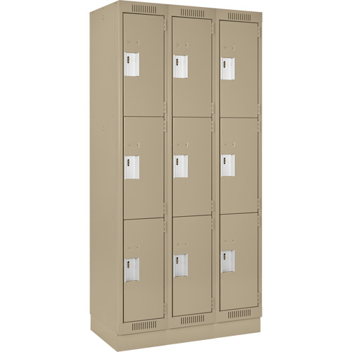 Clean Line Lockers, 3 -tier, Bank of 3, 36" x 18" x 76", Steel, Beige, Rivet (Assembled) Distribution Jean Lapalme