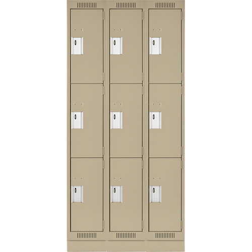 Clean Line Lockers, 3 -tier, Bank of 3, 36" x 18" x 76", Steel, Beige, Rivet (Assembled) Distribution Jean Lapalme