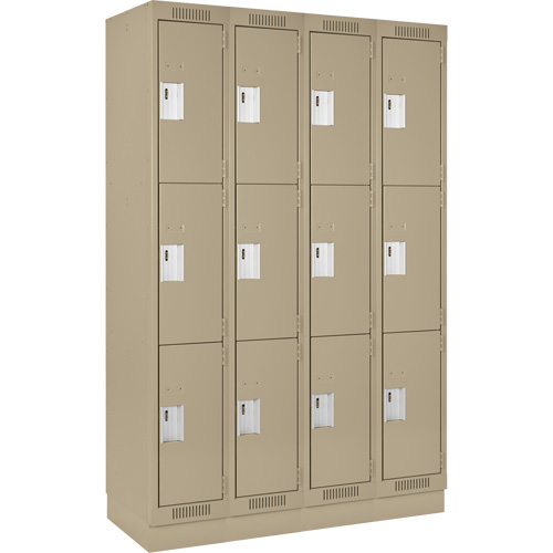 Clean Line Lockers, 3 -tier, Bank of 4, 48" x 18" x 76", Steel, Beige, Rivet (Assembled) Distribution Jean Lapalme