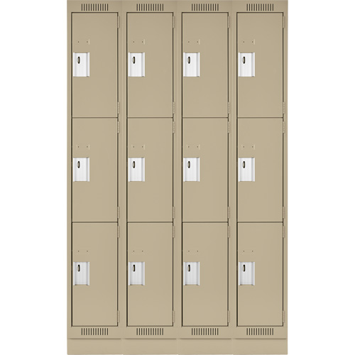 Clean Line Lockers, 3 -tier, Bank of 4, 48" x 18" x 76", Steel, Beige, Rivet (Assembled) Distribution Jean Lapalme