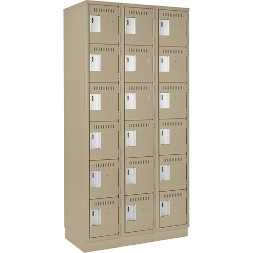 Clean Line Lockerette, 6 -tier, Bank of 3, 36" x 18" x 76", Steel, Beige, Rivet (Assembled) Distribution Jean Lapalme