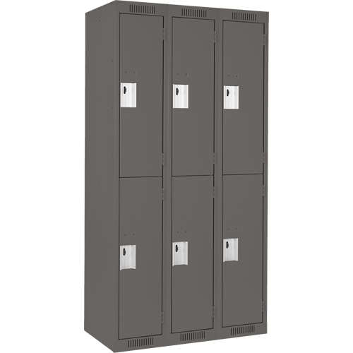 Clean Line Lockers, 2 -tier, Bank of 3, 36" x 18" x 72", Steel, Charcoal, Rivet (Assembled) Distribution Jean Lapalme