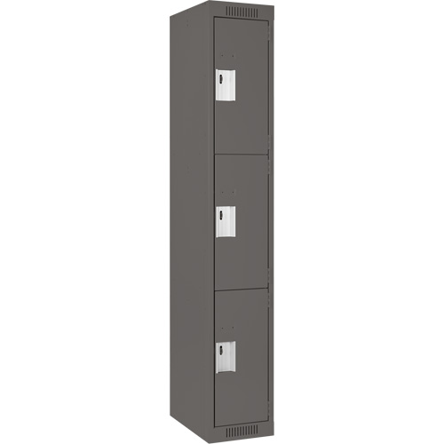 Clean Line Lockers, 3 -tier, 12" x 18" x 72", Steel, Charcoal, Rivet (Assembled) Distribution Jean Lapalme