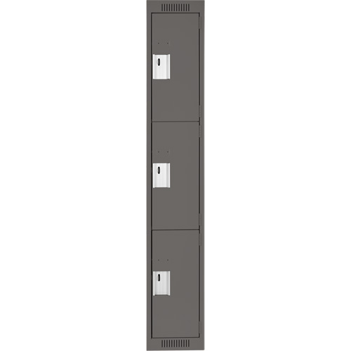 Clean Line Lockers, 3 -tier, 12" x 18" x 72", Steel, Charcoal, Rivet (Assembled) Distribution Jean Lapalme