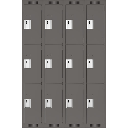 Clean Line Lockers, 3 -tier, Bank of 4, 48" x 18" x 72", Steel, Charcoal, Rivet (Assembled) Distribution Jean Lapalme