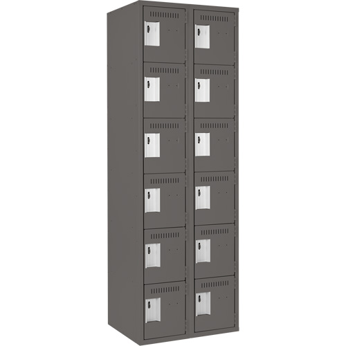 Clean Line Lockerette, 6 -tier, Bank of 2, 24" x 18" x 72", Steel, Charcoal, Rivet (Assembled) Distribution Jean Lapalme