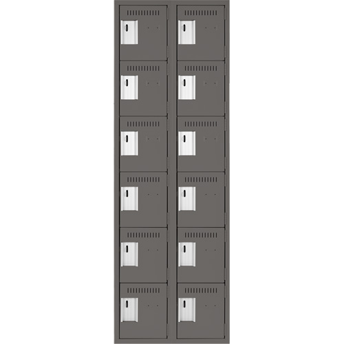 Clean Line Lockerette, 6 -tier, Bank of 2, 24" x 18" x 72", Steel, Charcoal, Rivet (Assembled) Distribution Jean Lapalme