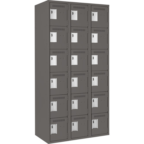 Clean Line Lockerette, 6 -tier, Bank of 3, 36" x 18" x 72", Steel, Charcoal, Rivet (Assembled) Distribution Jean Lapalme