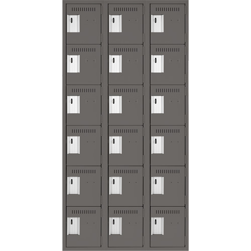 Clean Line Lockerette, 6 -tier, Bank of 3, 36" x 18" x 72", Steel, Charcoal, Rivet (Assembled) Distribution Jean Lapalme