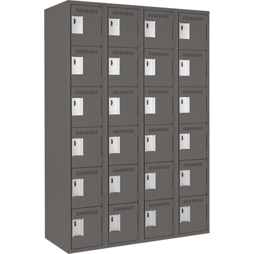 Clean Line Lockerette, 6 -tier, Bank of 4, 48" x 18" x 72", Steel, Charcoal, Rivet (Assembled) Distribution Jean Lapalme