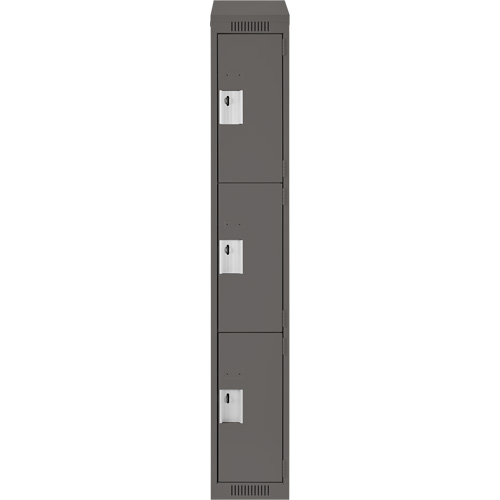 Clean Line Lockers, 3 -tier, 12" x 18" x 78", Steel, Charcoal, Rivet (Assembled) Distribution Jean Lapalme