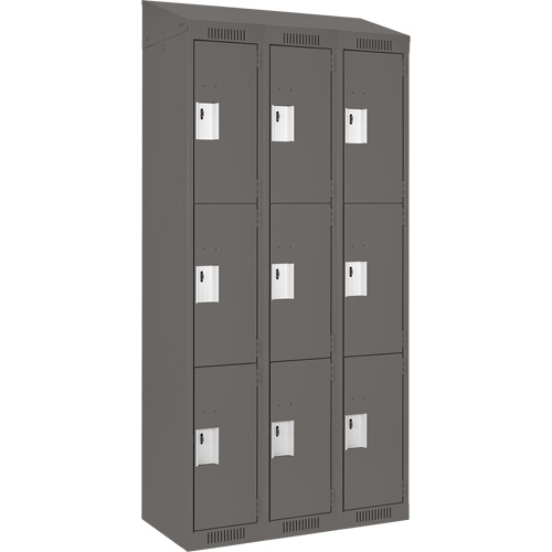 Clean Line Lockers, 3 -tier, Bank of 3, 36" x 18" x 78", Steel, Charcoal, Rivet (Assembled) Distribution Jean Lapalme