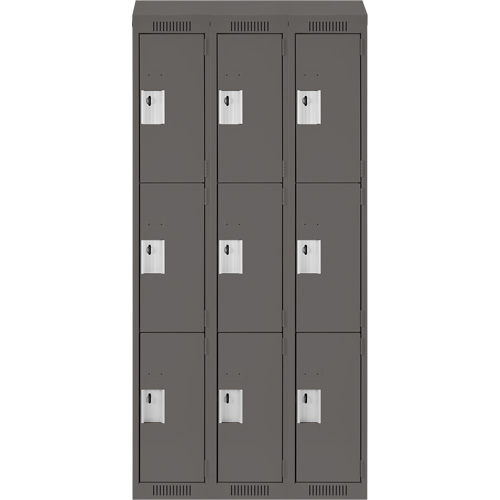 Clean Line Lockers, 3 -tier, Bank of 3, 36" x 18" x 78", Steel, Charcoal, Rivet (Assembled) Distribution Jean Lapalme