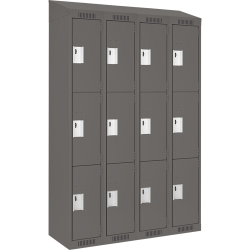 Clean Line Lockers, 3 -tier, Bank of 4, 48" x 18" x 78", Steel, Charcoal, Rivet (Assembled) Distribution Jean Lapalme